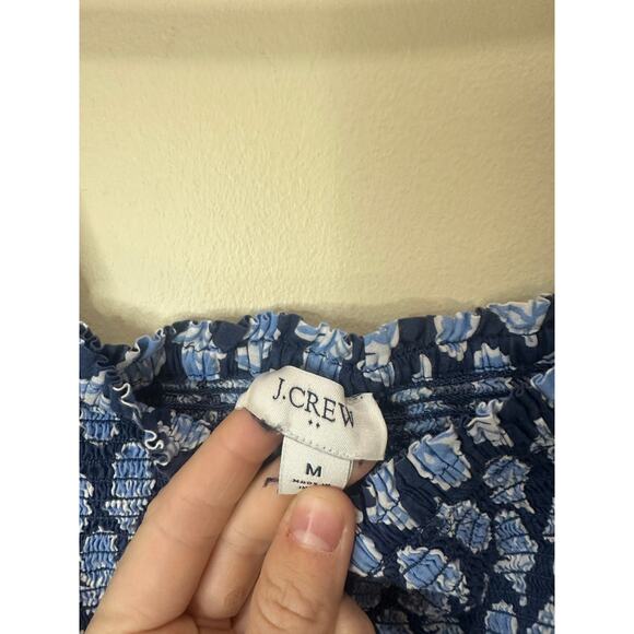 J.Crew Smocked Midi Dress Sz M Cotton Blue Floral Puff Sleeves Nice! - Picture 3 of 7